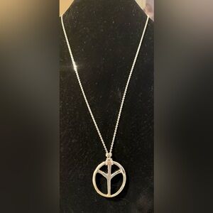 Robert Lee Morris RLM Silver Plated Bronze Peace Sign Pendant Necklace 2” + Bag